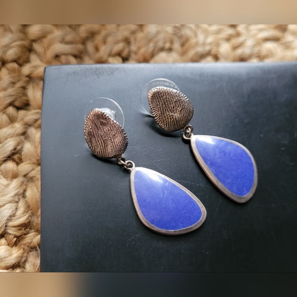 None Jewelry - Vintage Sterling Silver and Blue Stone Dangle Earrings